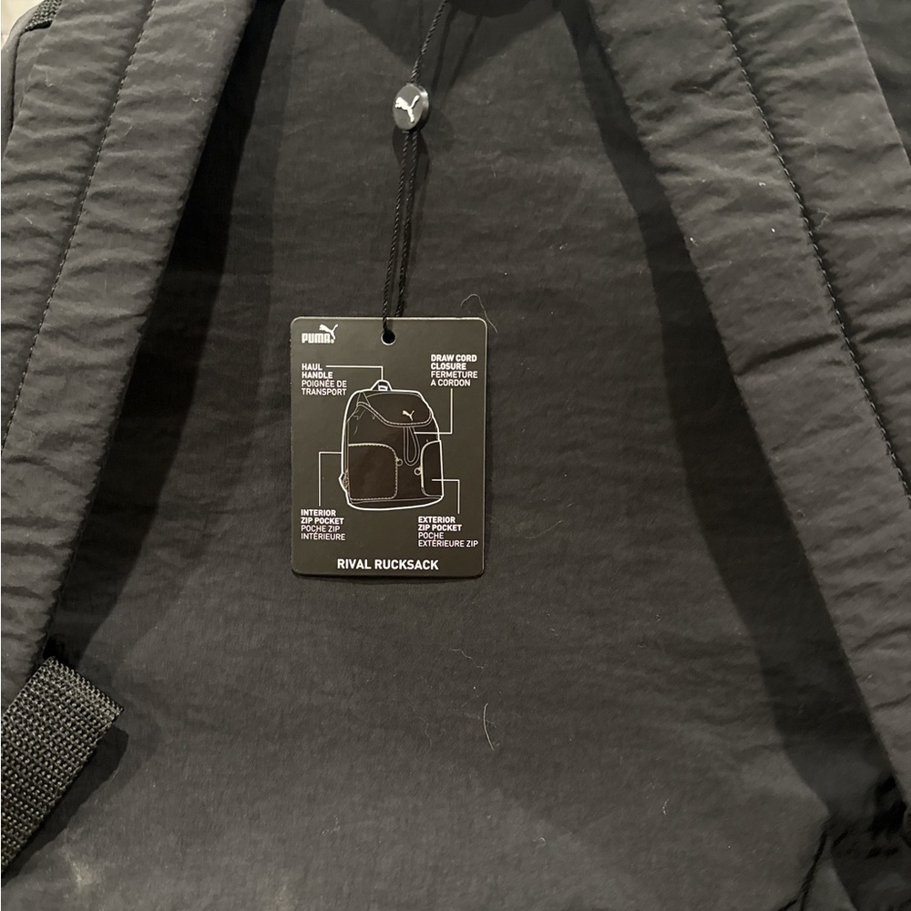 Puma Rival Rucksack Backpack Black Drawstring Closure Zip Pockets - Picture 3 of 6